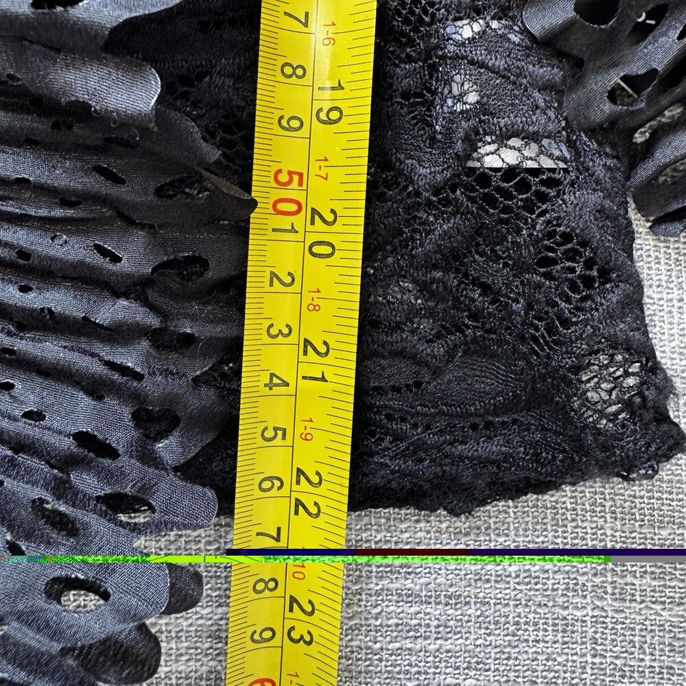 Voilà Black Pleated Lace Blouse L NWT Sheer Avant Garde Statement Ruffle Top - Picture 9 of 12